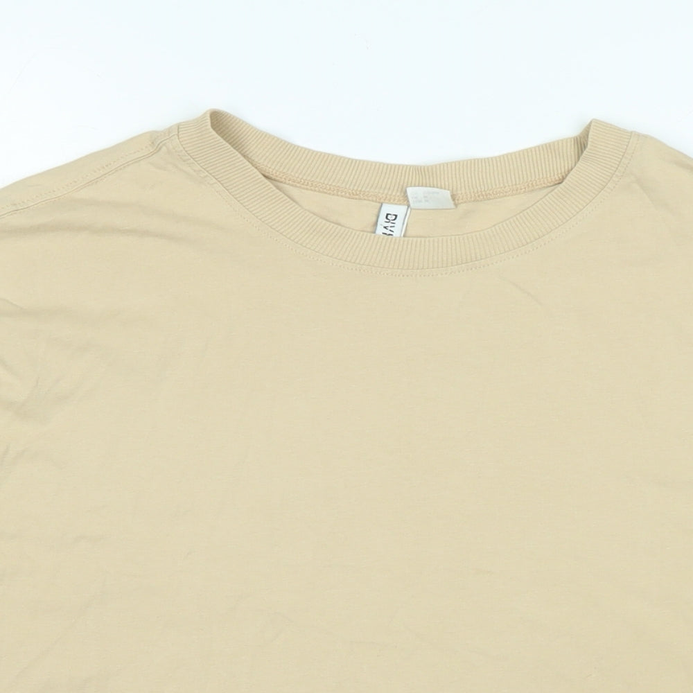 Divided Womens Beige Cotton Basic T-Shirt Size M Crew Neck