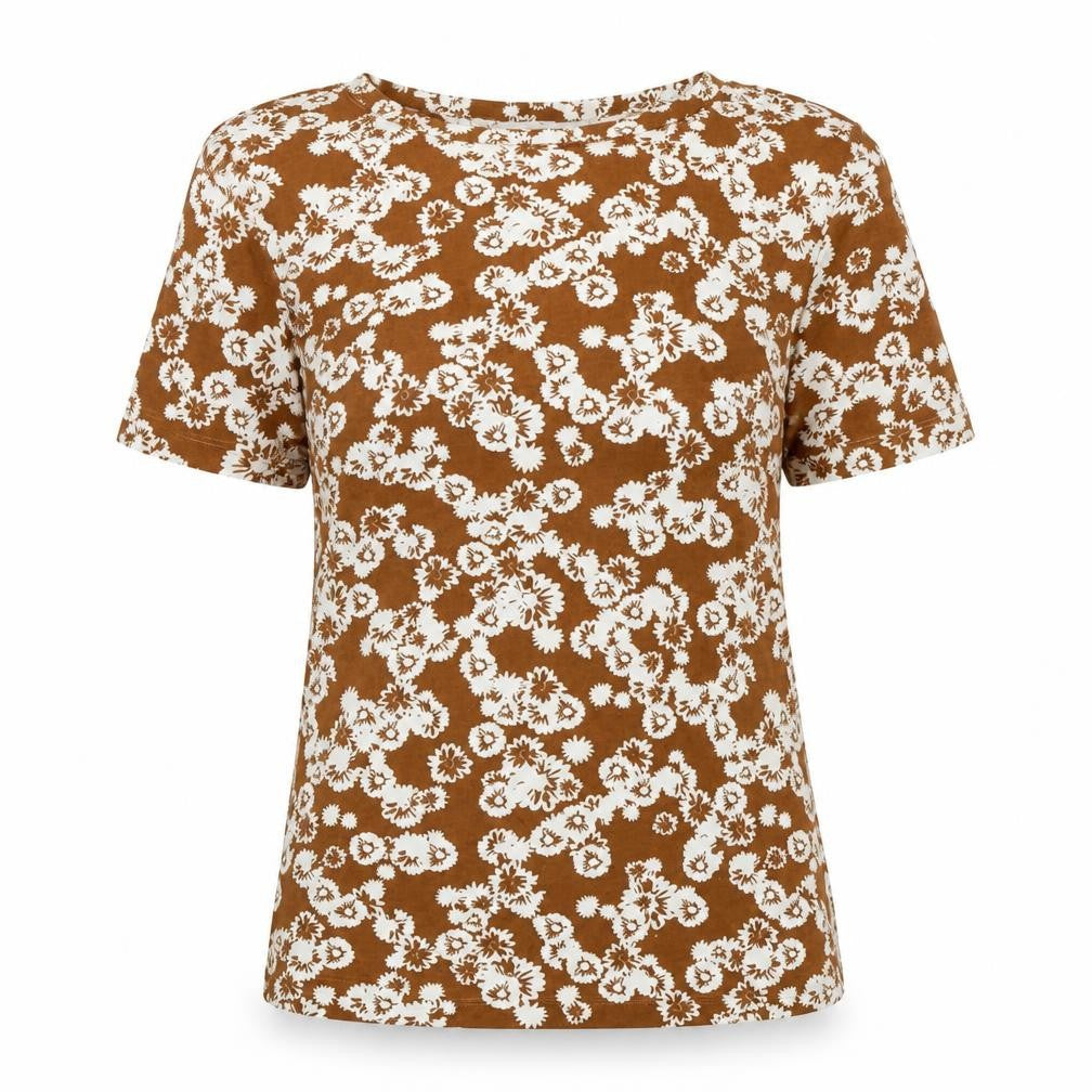 Marks & Spencer Womens Brown Cotton Basic T-Shirt Size 6 Scoop Neck