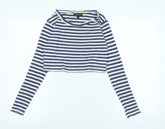 Topshop Womens Blue Cotton Basic T-Shirt Size 12 Scoop Neck