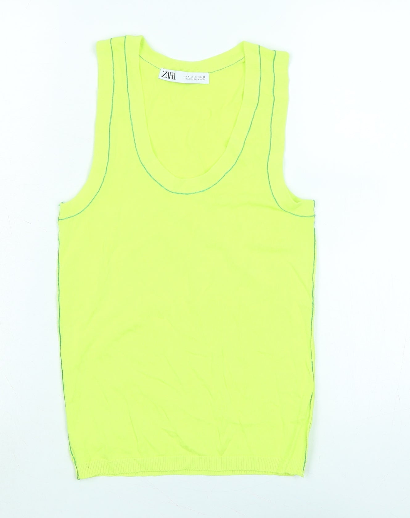 Zara Womens Green Viscose Basic Tank Size S Scoop Neck