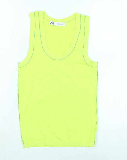 Zara Womens Green Viscose Basic Tank Size S Scoop Neck