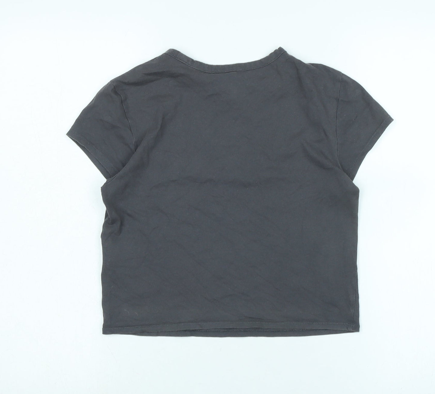 Divided Womens Grey Cotton Basic T-Shirt Size S Crew Neck