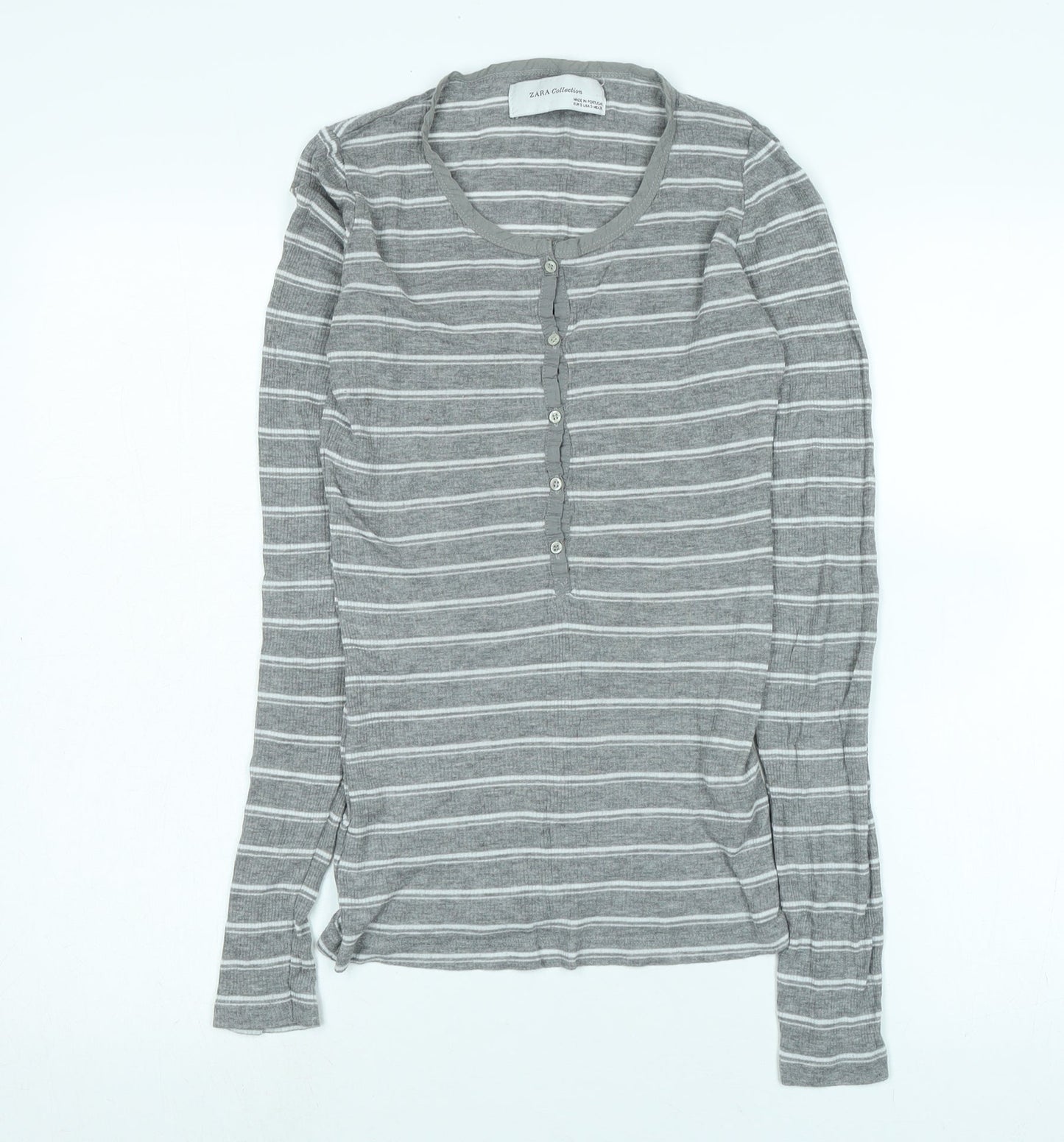 Zara Womens Grey Cotton Jersey T-Shirt Size S Crew Neck