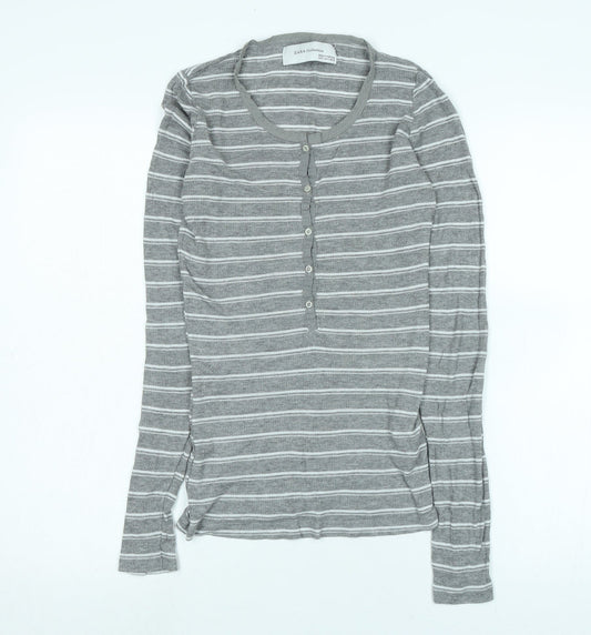 Zara Womens Grey Cotton Jersey T-Shirt Size S Crew Neck