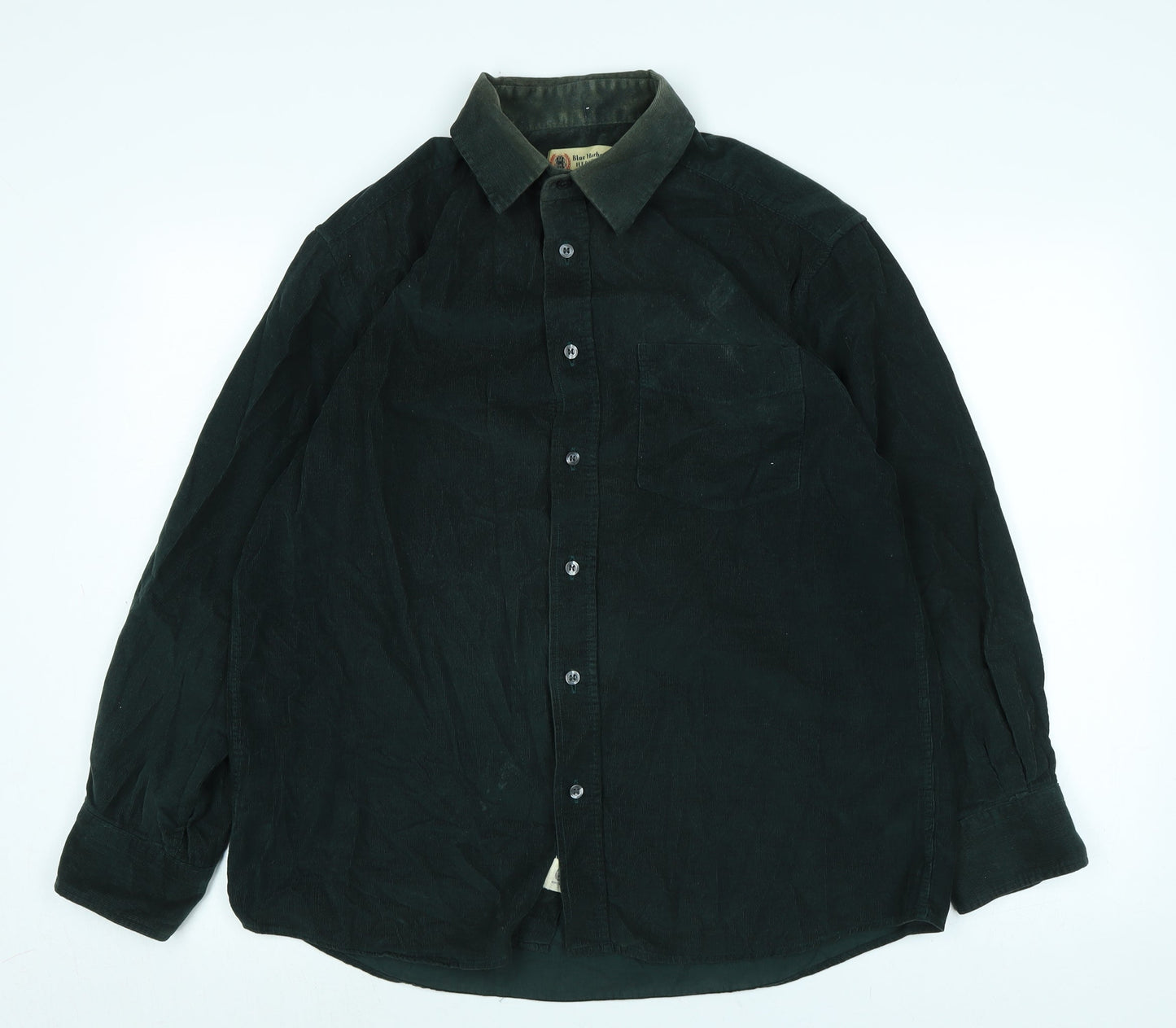 Blue Harbour Mens Green Cotton Button-Up Size M Collared Button