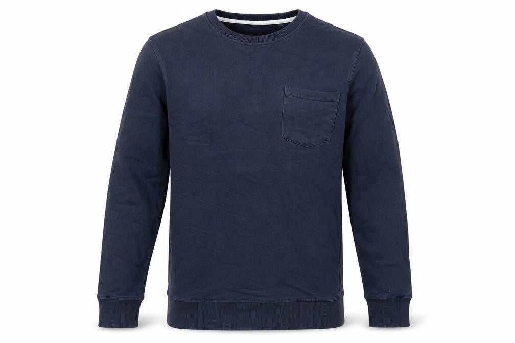 Fabric Mens Blue Cotton Pullover Sweatshirt Size S - Pocket Detail