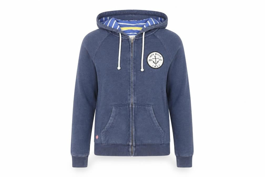 Jack Wills Womens Blue Cotton Full Zip Hoodie Size 10 Zip - Logo Pockets