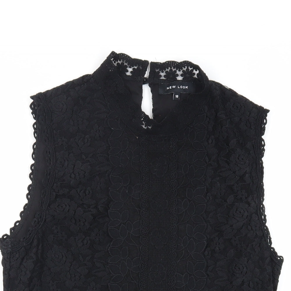 New Look Womens Black Polyamide Basic Blouse Size 10 Mock Neck