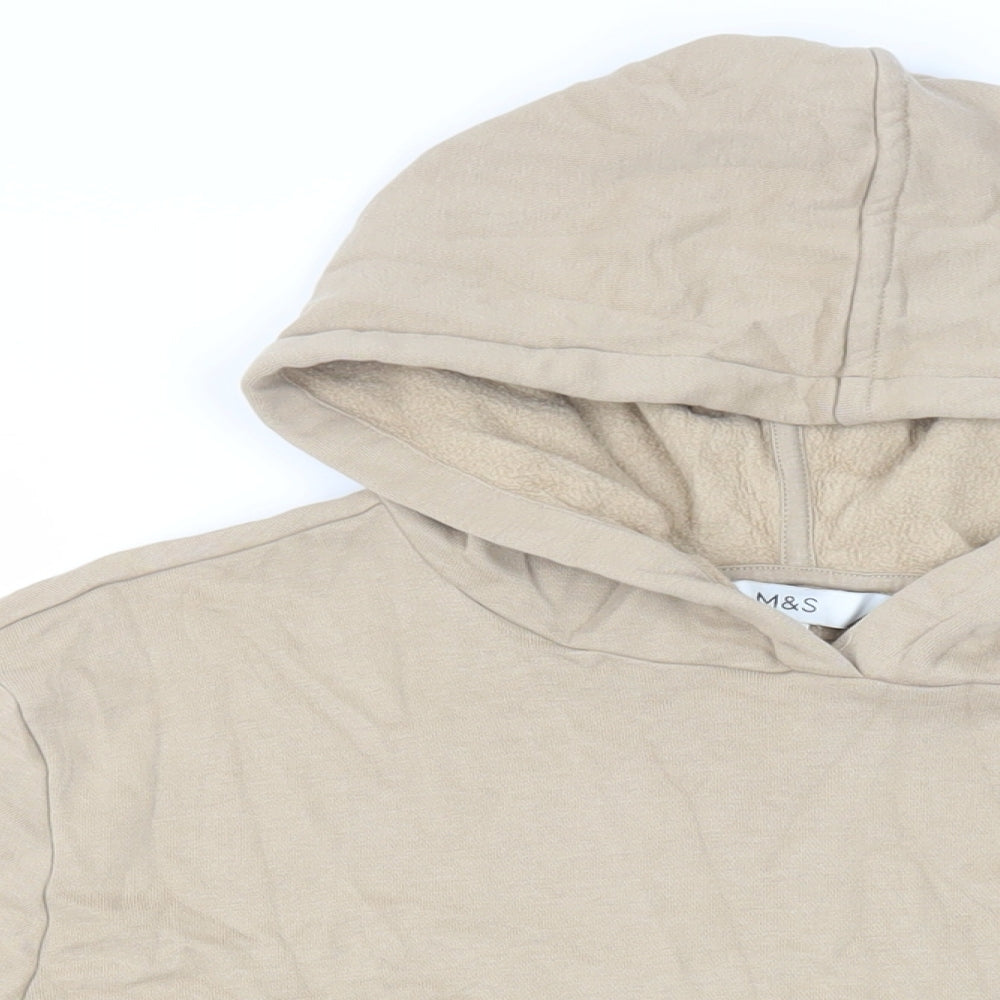 Marks and Spencer Mens Beige Cotton Pullover Hoodie Size M - Pockets