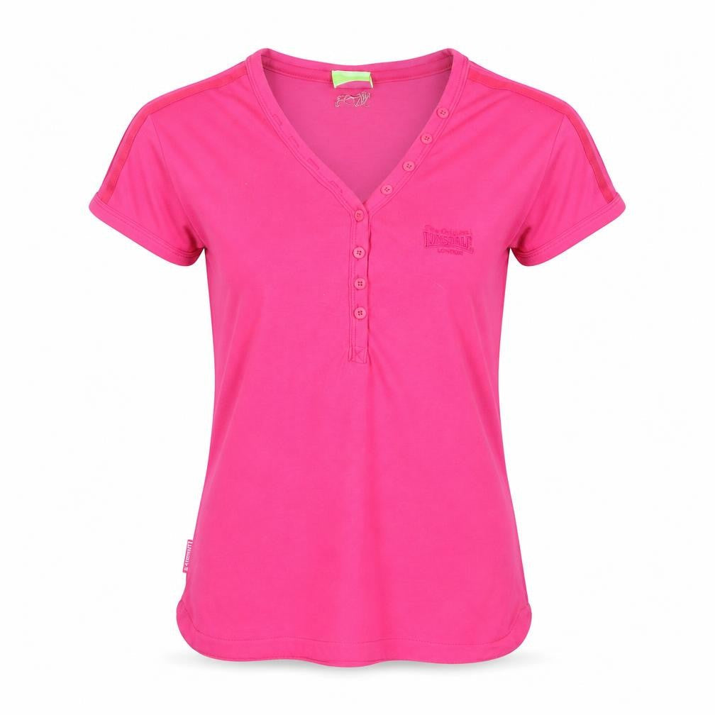 Lonsdale Womens Pink Polyester Basic T-Shirt Size 12 V-Neck - Logo