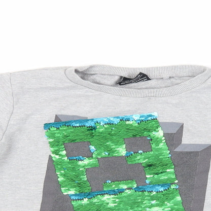 Preloved NEXT Girls Grey Cotton Pullover Sweatshirt Size 9 Years Pullover - Minecraft Sequin - Detail