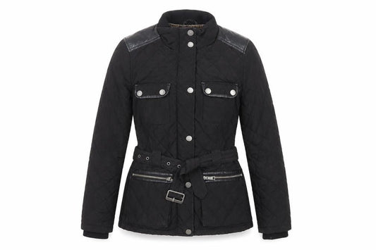 Next Womens Black Quilted Jacket Size 8 Zip - Belted