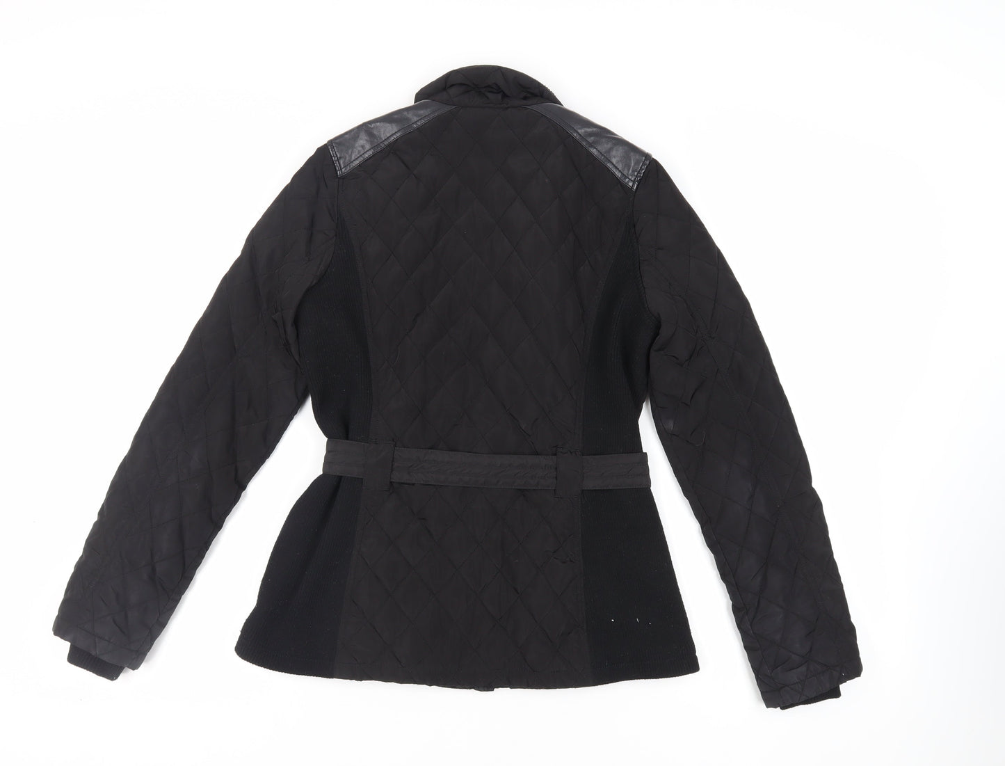 NEXT Womens Black Quilted Jacket Size 8 Zip - Belted