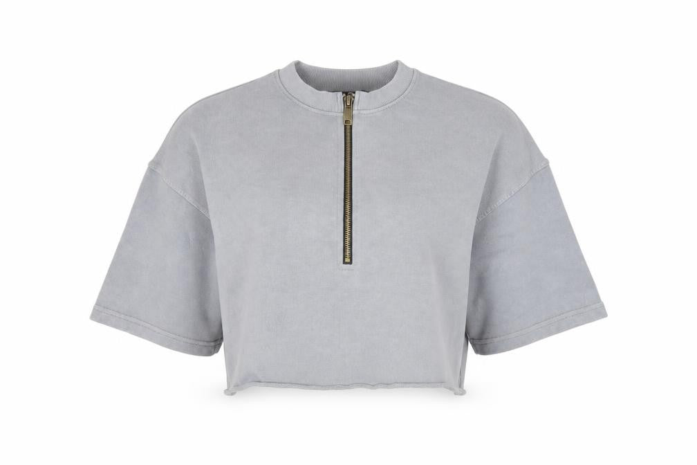 Missguided Womens Grey Cotton Pullover Sweatshirt Size 10 Zip - Cropped