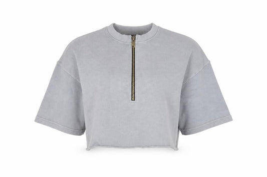 Missguided Womens Grey Cotton Pullover Sweatshirt Size 10 Zip - Cropped