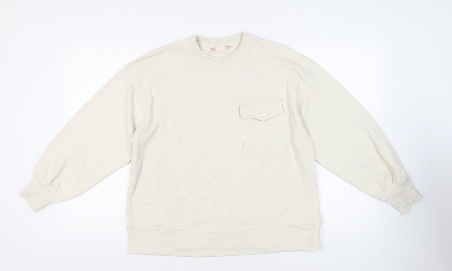 Marks and Spencer Womens Ivory Cotton Pullover Sweatshirt Size M Pullover - Pocket Detail
