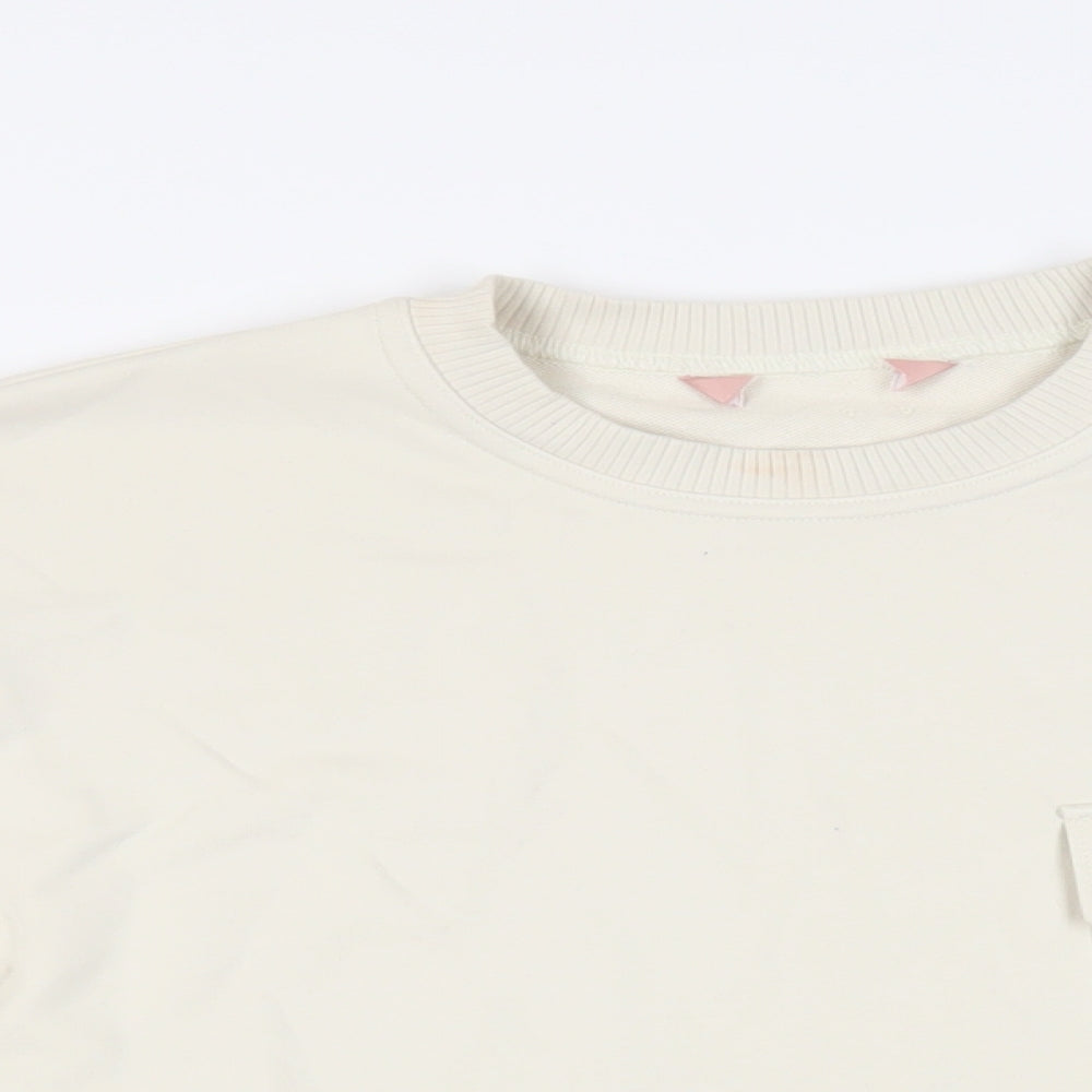 Marks and Spencer Womens Ivory Cotton Pullover Sweatshirt Size M Pullover - Pocket Detail