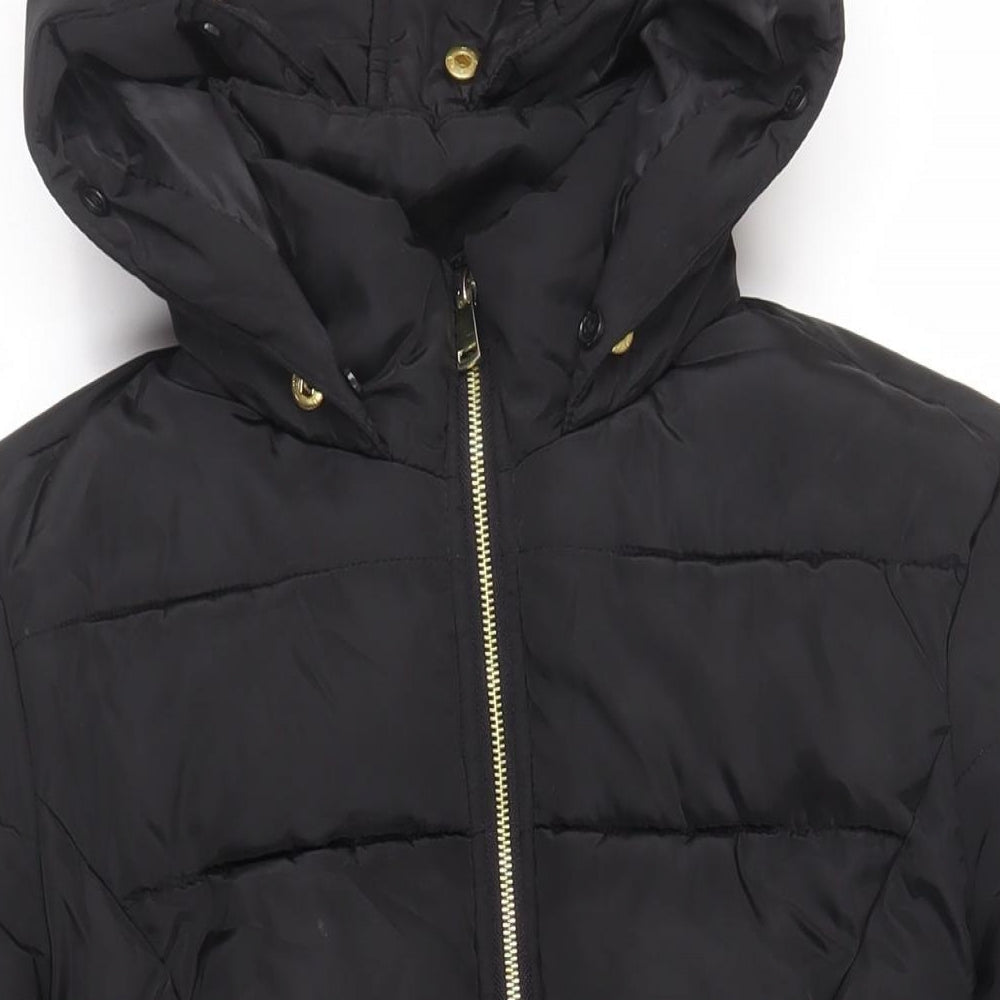 Dorothy Perkins Womens Black Quilted Coat Size 10 Zip - Hooded