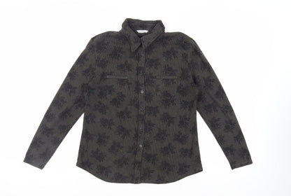 Marks & Spencer Womens Green Floral Cotton Basic Button-Up Size 14 Collared