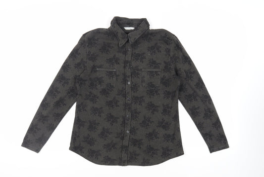 Marks and Spencer Womens Green Floral Cotton Basic Button-Up Size 14 Collared