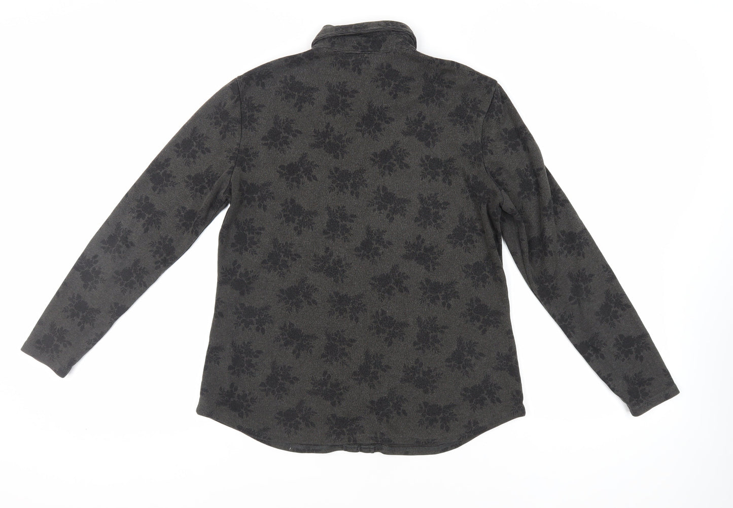 Marks and Spencer Womens Green Floral Cotton Basic Button-Up Size 14 Collared