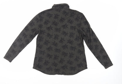 Marks & Spencer Womens Green Floral Cotton Basic Button-Up Size 14 Collared