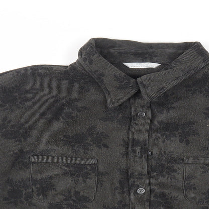 Marks & Spencer Womens Green Floral Cotton Basic Button-Up Size 14 Collared