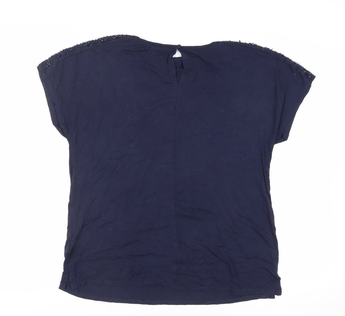 NEXT Womens Blue Viscose Basic T-Shirt Size 14 Boat Neck - Beaded