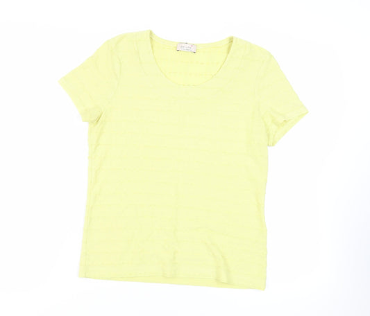 Per Una Womens Yellow Polyester Basic T-Shirt Size 12 Scoop Neck - Textured