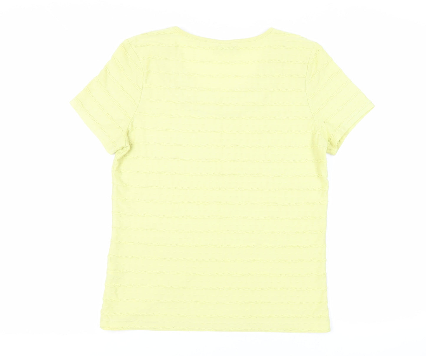 Per Una Womens Yellow Polyester Basic T-Shirt Size 12 Scoop Neck - Textured