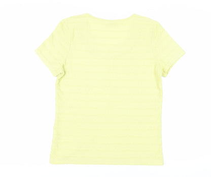 Per Una Womens Yellow Polyester Basic T-Shirt Size 12 Scoop Neck - Textured