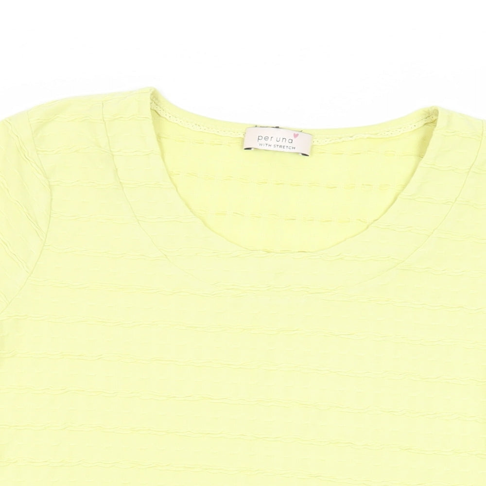 Per Una Womens Yellow Polyester Basic T-Shirt Size 12 Scoop Neck - Textured