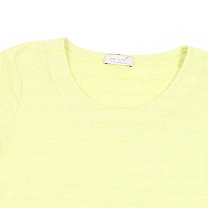 Per Una Womens Yellow Polyester Basic T-Shirt Size 12 Scoop Neck - Textured