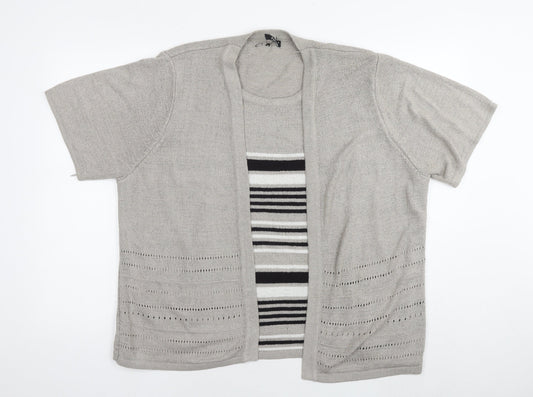 Bonmarché Womens Beige Round Neck Striped Acrylic Pullover Jumper Size XL - Cardigan Effect