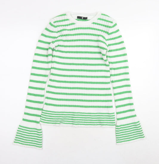 Very Womens White Round Neck Striped Polyester Pullover Jumper Size 12 - Size 12-14