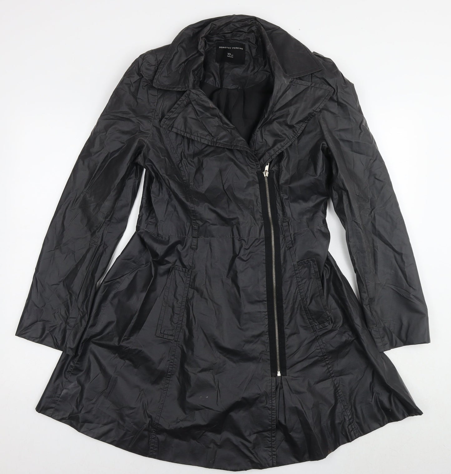 Dorothy Perkins Womens Black Overcoat Coat Size 10 Zip