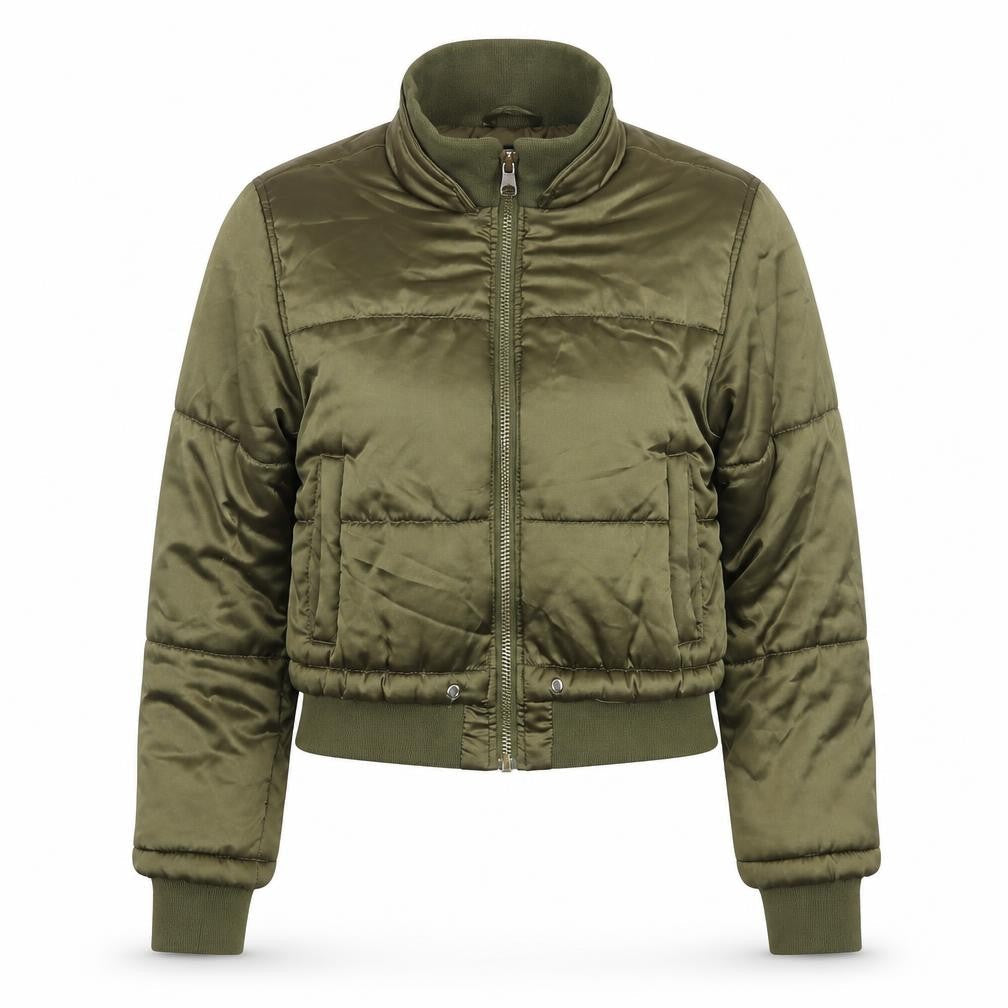 Topshop Womens Green Puffer Jacket Coat Size 8 Zip