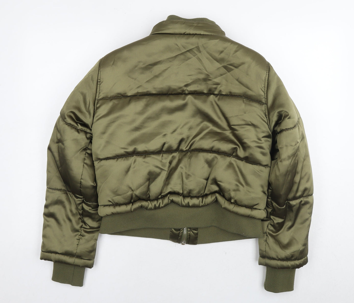 Topshop Womens Green Puffer Jacket Coat Size 8 Zip