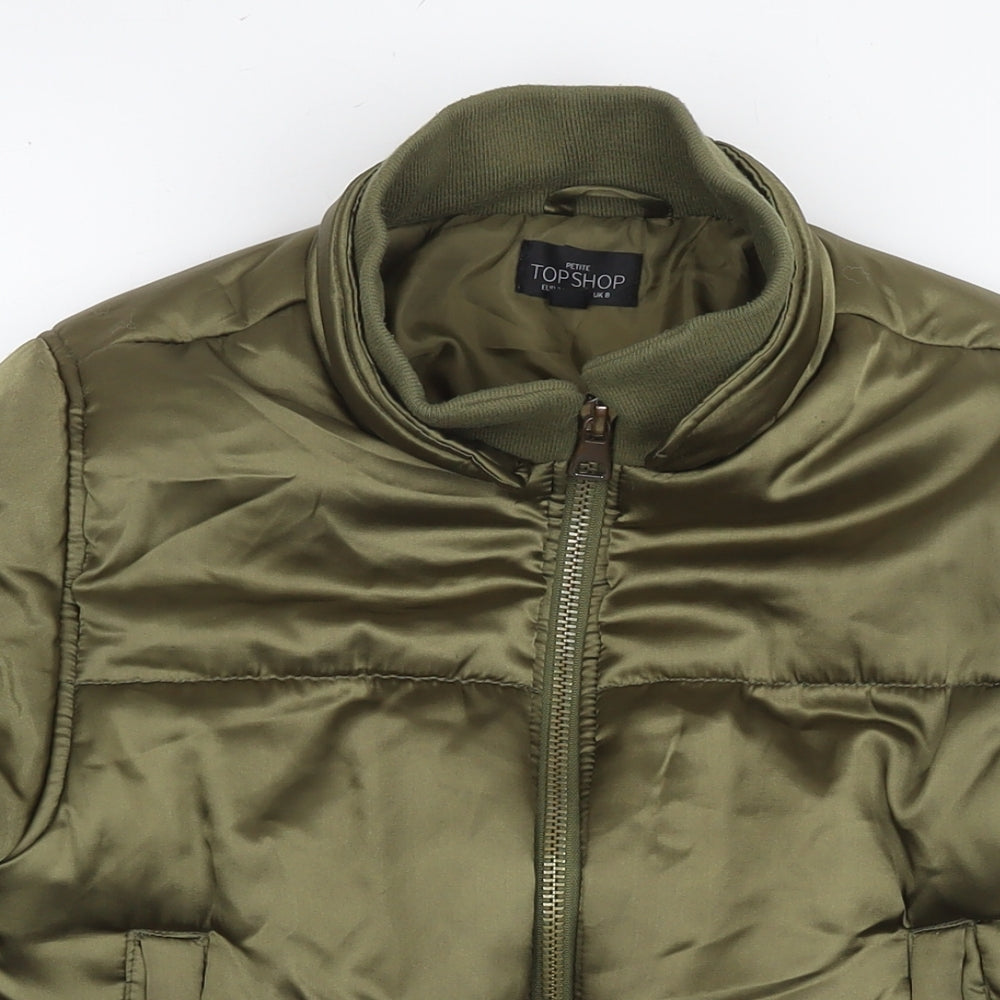 Topshop Womens Green Puffer Jacket Coat Size 8 Zip