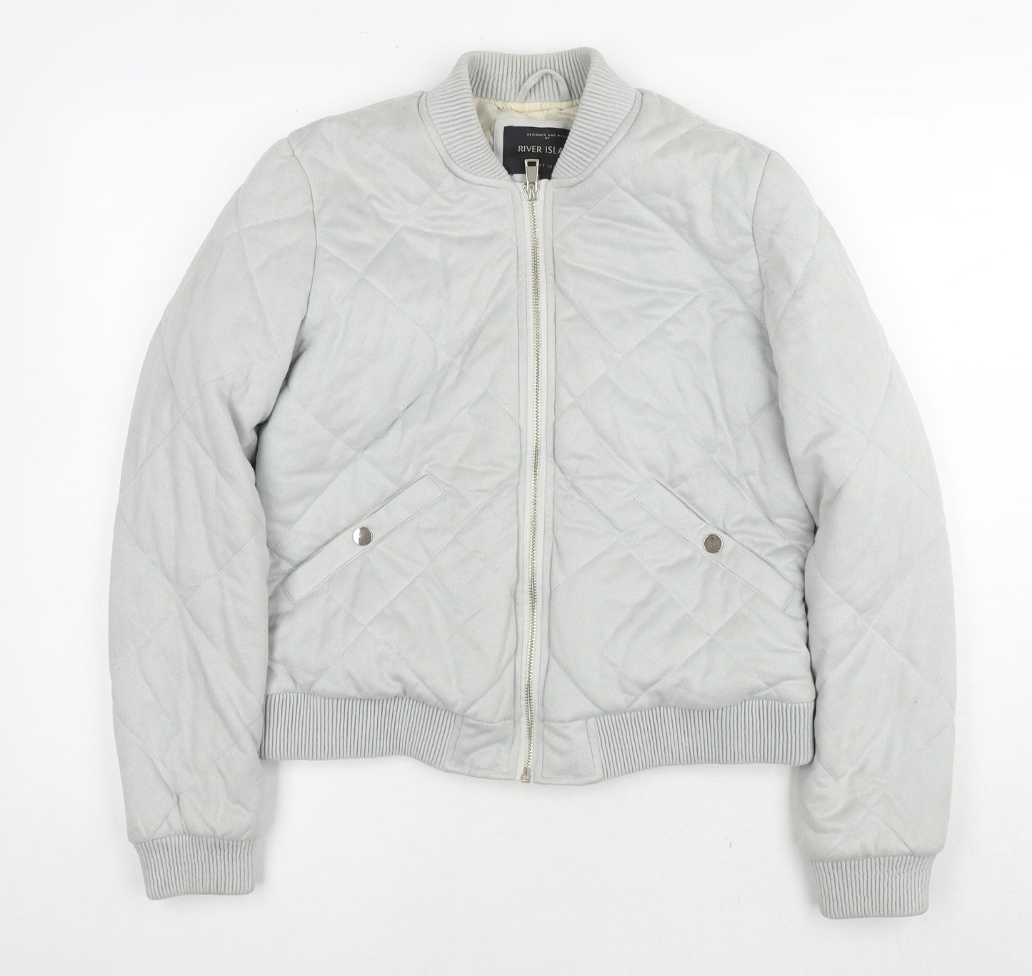 River Island Womens Grey Quilted Coat Size 12 Zip