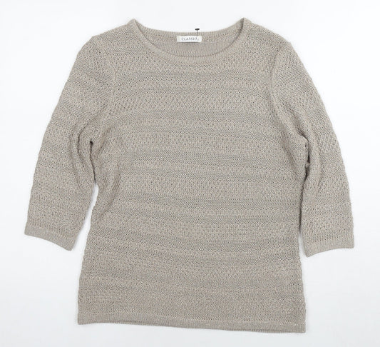Marks and Spencer Womens Beige Round Neck Acrylic Pullover Jumper Size 12