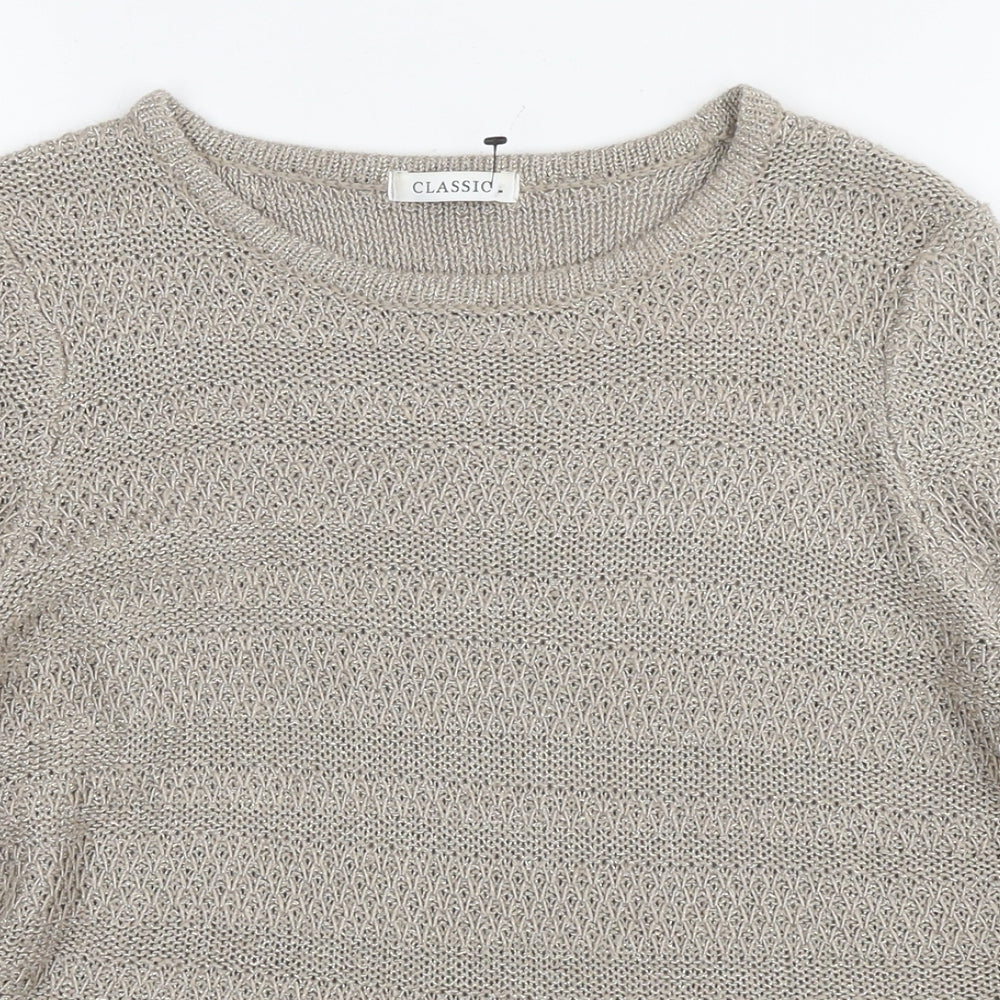 Marks and Spencer Womens Beige Round Neck Acrylic Pullover Jumper Size 12