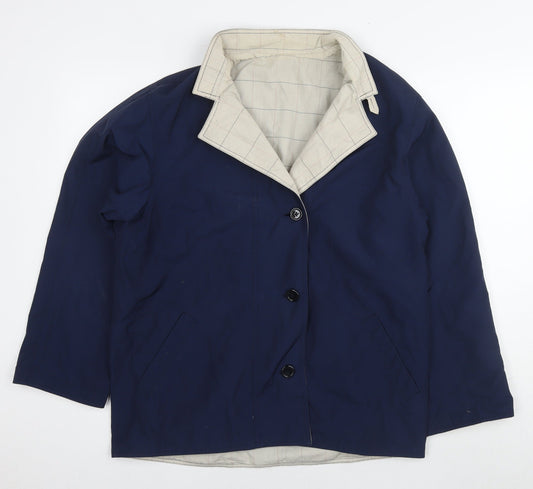 BHS Womens Blue Bomber Jacket Coat Size 12 Button - Reversible
