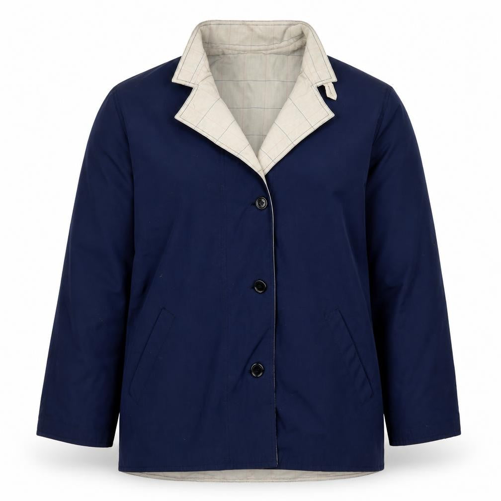 BHS Womens Blue Bomber Jacket Coat Size 12 Button - Reversible