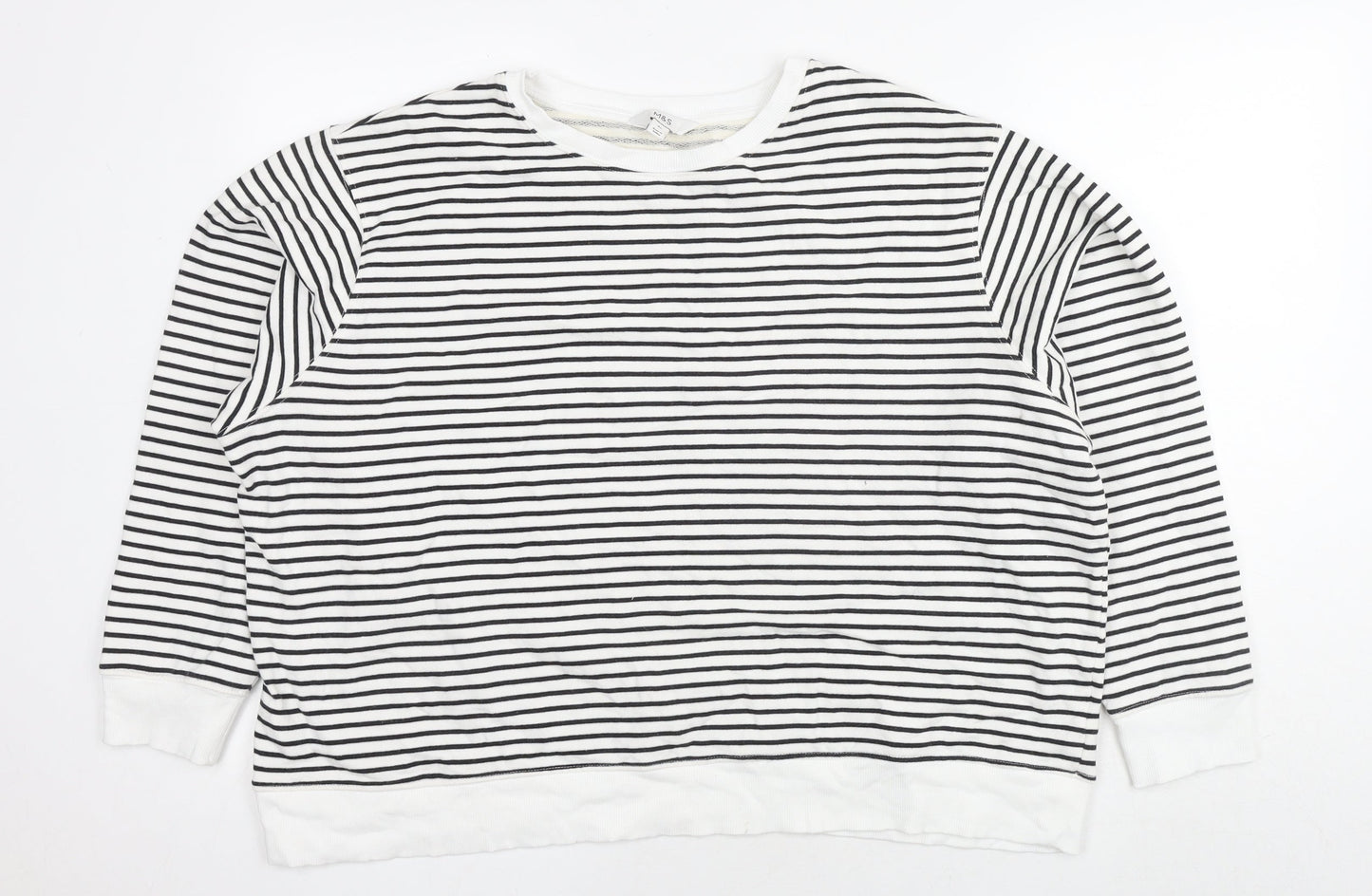 Marks and Spencer Womens White Striped Cotton Pullover Sweatshirt Size XL Pullover