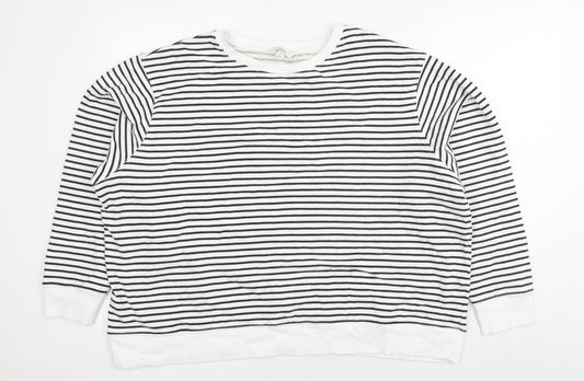 Marks and Spencer Womens White Striped Cotton Pullover Sweatshirt Size XL Pullover