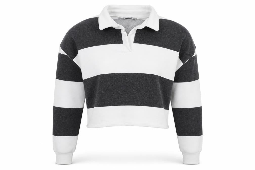 PRETTYLITTLETHING Womens White Striped Cotton Pullover Sweatshirt Size 8 Pullover - Cropped