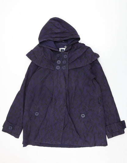 HOOCH Womens Purple Geometric Overcoat Coat Size 14 Button - Leaf Print