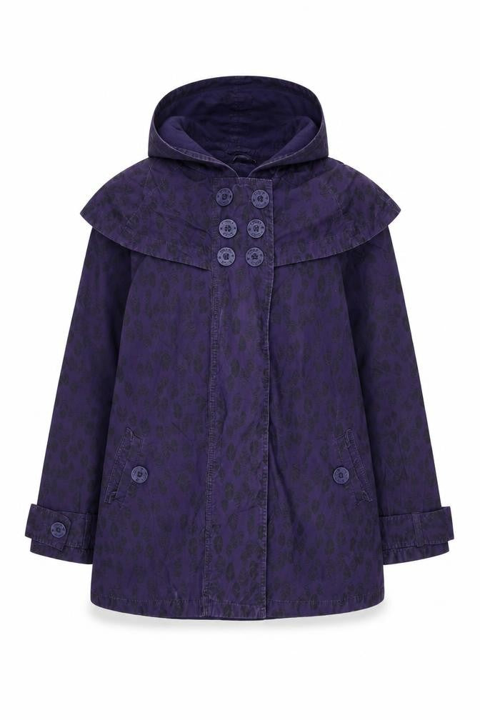HOOCH Womens Purple Geometric Overcoat Coat Size 14 Button - Leaf Print