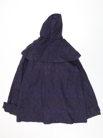 HOOCH Womens Purple Geometric Overcoat Coat Size 14 Button - Leaf Print